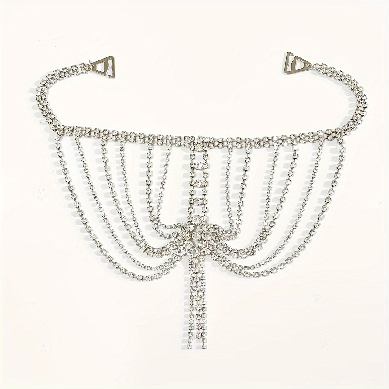 Elegant Silvery-Plated Rhinestone Tassel Shoulder Chain